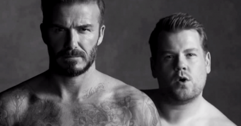Former Manchester United captain David Beckham and "The Late Late Show" host James Corden appeared in a spoof advert for underwear.