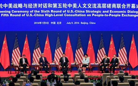 Chinese and U.S. officials at the Sixth Round of U.S.-China Strategic and Economic Dialogue at Diaoyutai State Guesthouse in Beijing in July last year. 