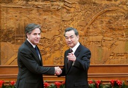 Foreign Minister Wang Yi with U.S. Deputy Secretary of State Tony Blinken at the Olive Hall before a meeting at the Foreign Ministry office in Beijing in Feb. 2015.