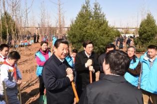 Communist Party of China (CPC) and state leaders Xi Jinping, Li Keqiang, Zhang Dejiang, Yu Zhengsheng, Liu Yunshan, Wang Qishan and Zhang Gaoli during a tree-planting event in Beijiing, April 3, 2015.