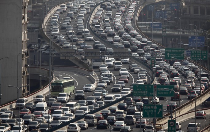 A general view of heavy traffic on a highway during the morning rush hours in Shanghai, March 26, 2012.