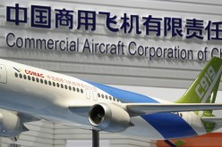 A model of the 150-seat C919 passenger plane is displayed at the Asian Aerospace Expo in Hong Kong, Sept. 8, 2009. 