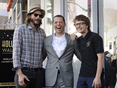 Actor Ashton Kutcher With Jon Cryer and Angus T. Jones