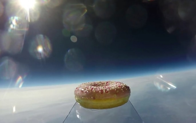 First pastry hovering over the edge of space courtesy of Stratolys.