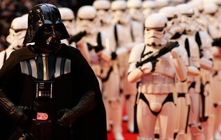 Darth Vader and an army of Storm Troopers.