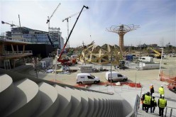 Exposition pavilions for the Expo Milan 2015, where over 150 participants are expected to join, are being set up.