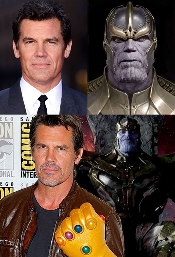 James Brolin as Thanos (top) and wearing the Infinity Gauntlet with a Thanos poster behind him (below) at ComicCon