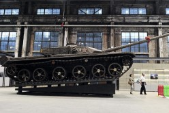 A full-scale replica of a ZTZ-99 tank, a main battle tank of Chinese People's Liberation Army (PLA) in an industrial exhibition in Shenyang, Liaoning Province.