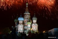 Fireworks are seen near Saint Basil's Cathedral during an event marking the 70th anniversary of Victory Day over Fascism in Moscow, Russia, May 9, 2015. 