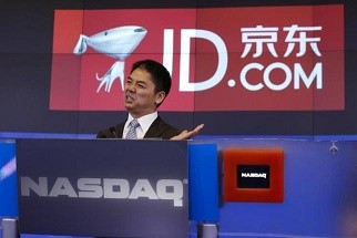 Richard Liu, CEO and founder of China's e-commerce company JD.com, at the opening bell of the NASDAQ Market Site building at Times Square in New York in May 2014.