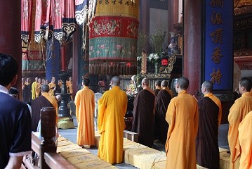 Monks performing a ceremony in Hangzhou, Zhejiang Province.
