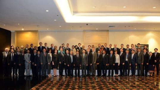 Officials and members of the China-led AIIB pose for a picture during the recent meeting held in Singapore.