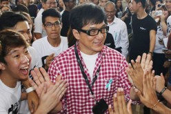 Jackie Chan was met by adoring fans at an anti-drug campaign in Singapore. 