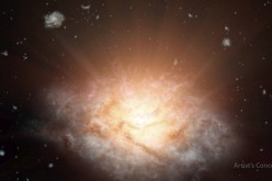 This artist's concept depicts the current record holder for the most luminous galaxy in the universe. The galaxy, WISE J224607.57-052635.0, is erupting with light equal to more than 300 trillion suns. It was discovered using data from NASA's WISE mission.