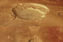 Two views of the shattered Siloe Patera supervolcano on Mars