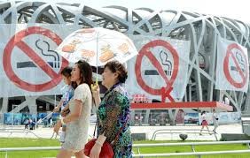 Bright red banners have been posted around Beijing to promote the anti-smoking campaign.