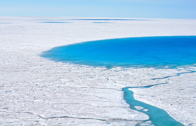 Thousands of these superglacial lakes form on the the Greenland Ice Sheet during the summer.