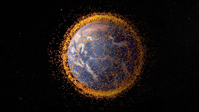 An illustration depicting more than 300,000 objects currently orbiting Earth. 