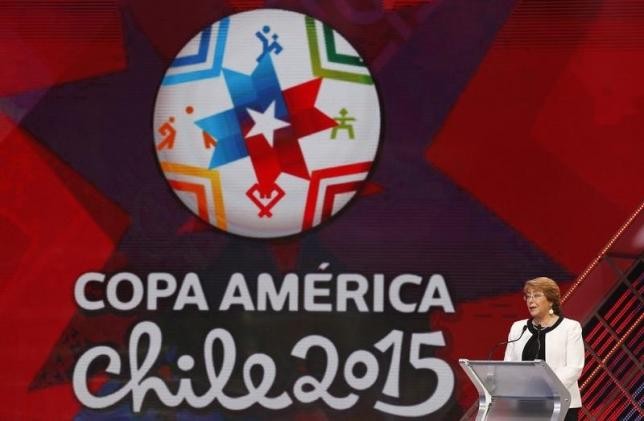 Chile's President Michelle Bachelet during the official draw for the 2015 Copa America.