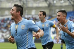 Uruguay's Cristian Rodriguez (#7) scored the lone goal of the match.