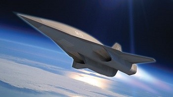 A sketch of a hypersonic spy plane as designed by Lockheed Martin. 