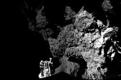 Rosetta’s lander Philae is safely on the surface of Comet 67P/Churyumov-Gerasimenko, as these first two CIVA images confirm.