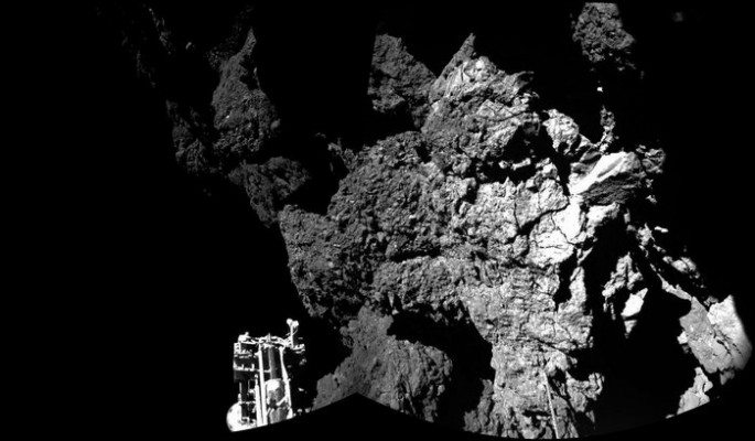 Rosetta’s lander Philae is safely on the surface of Comet 67P/Churyumov-Gerasimenko, as these first two CIVA images confirm.