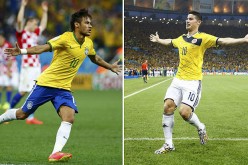 Brazil's Neymar (L) and Colombia's James Rodriguez