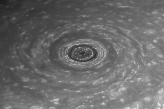 Saturn's north polar vortex is produced by smaller thunderstorms.