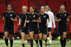 The United States national women's football team during practice