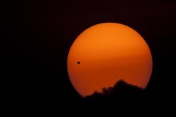 The planet Venus makes its transit across the Sun as seen from Kathmandu, Nepal.