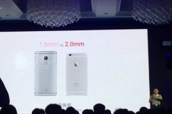 Le Max vs. iPhone 6: Pictures of the two smartphones were displayed during the press launch of Le Max in Beijing.