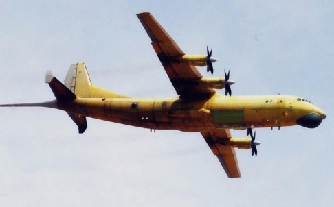 An undated photo of a Y-8 patrol aircraft undergoing a test flight.