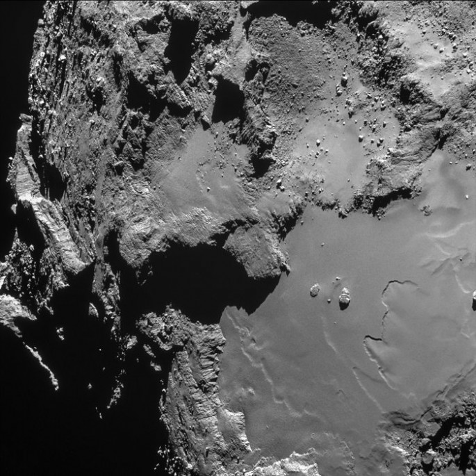 This single frame Rosetta navigation camera image was taken from a distance of 15.3 km from the surface of Comet 67P/Churyumov-Gerasimenko, at 16:12 GMT on 14 February 2015.