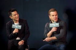 Actor Matt Damon speaks next to Hong Kong movie star Andy Lau during a July 2 press conference for their movie 