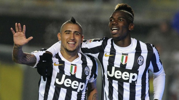 Juventus teammates Arturo Vidal and Paul Pogba