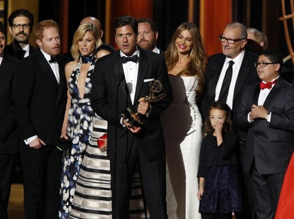 Executive producer Steven Levitan accepts the award for Outstanding Comedy Series for "Modern Family" at the the 66th annual Primetime Emmy Awards.
