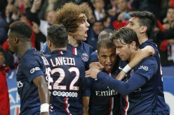 PSG players celebrate a win over Olympique Marseille in Ligue 1.