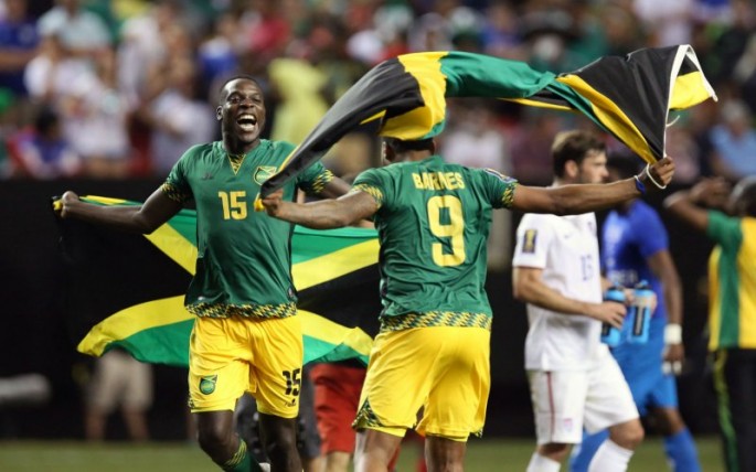 Jamaica celebrates their semifinal win over USMNT in the 2015 Gold Cup.