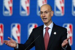 NBA commissioner Adam Silver announces the first overall pick to the Minnesota Timberwolves in the first round of the 2015 NBA Draft at Barclays Center.