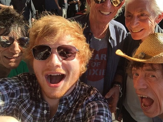 Ed Sheeran posted a groufie photo with the members of The Rolling Stones. 