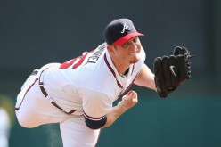 Craig Kimbrel celebrates after leading the National League in saves for the second consecutive season, converting 42 of 45 in 2012.