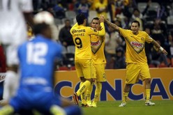 Club América celebrates their goal during a match at Liga MX.