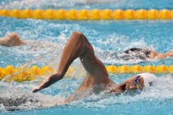 Sun Yang races toward the finish line of the 400m freestyle event at Aquatics World Championships in Kazan, Russia, on July 5, 2015.