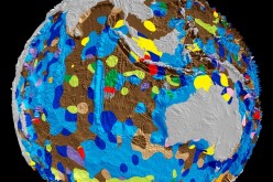 A still shot of the world's first digital map of the seafloor's geology.