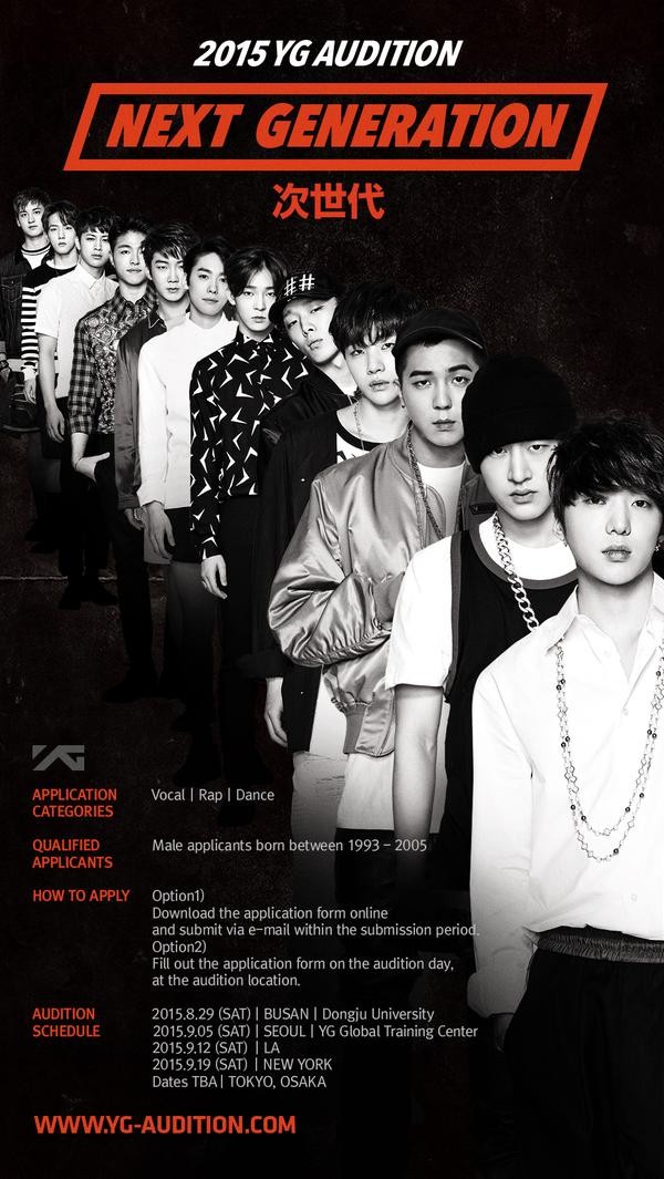 YG is looking for young males to be the next hallyu superstars.