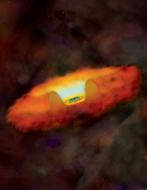 An artist's illustration of the black hole at the center of dwarf galaxy RGG 118.