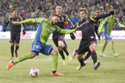 Seattle Sounders' Clint Dempsey (L) is still sidelined with a hamstring injury.