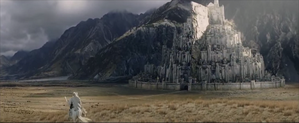 Gandalf rides to Minas Tirith in a scene from the film trilogy "The Lord of the Rings"
