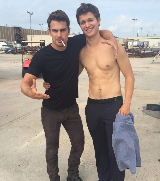 Ansel Elgort plays Caleb Prior and Theo James plays Four in "Allegiant: Part 1."